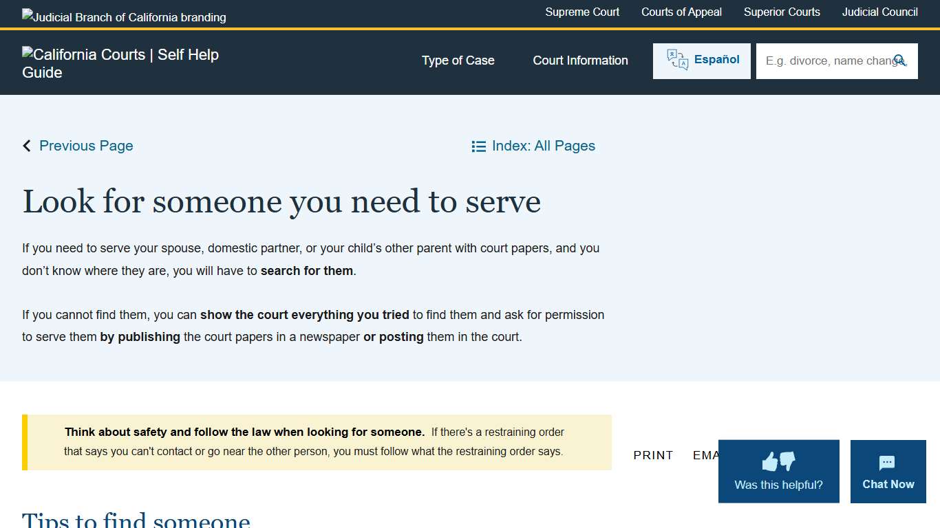 Look for someone you need to serve California Courts Self Help Guide