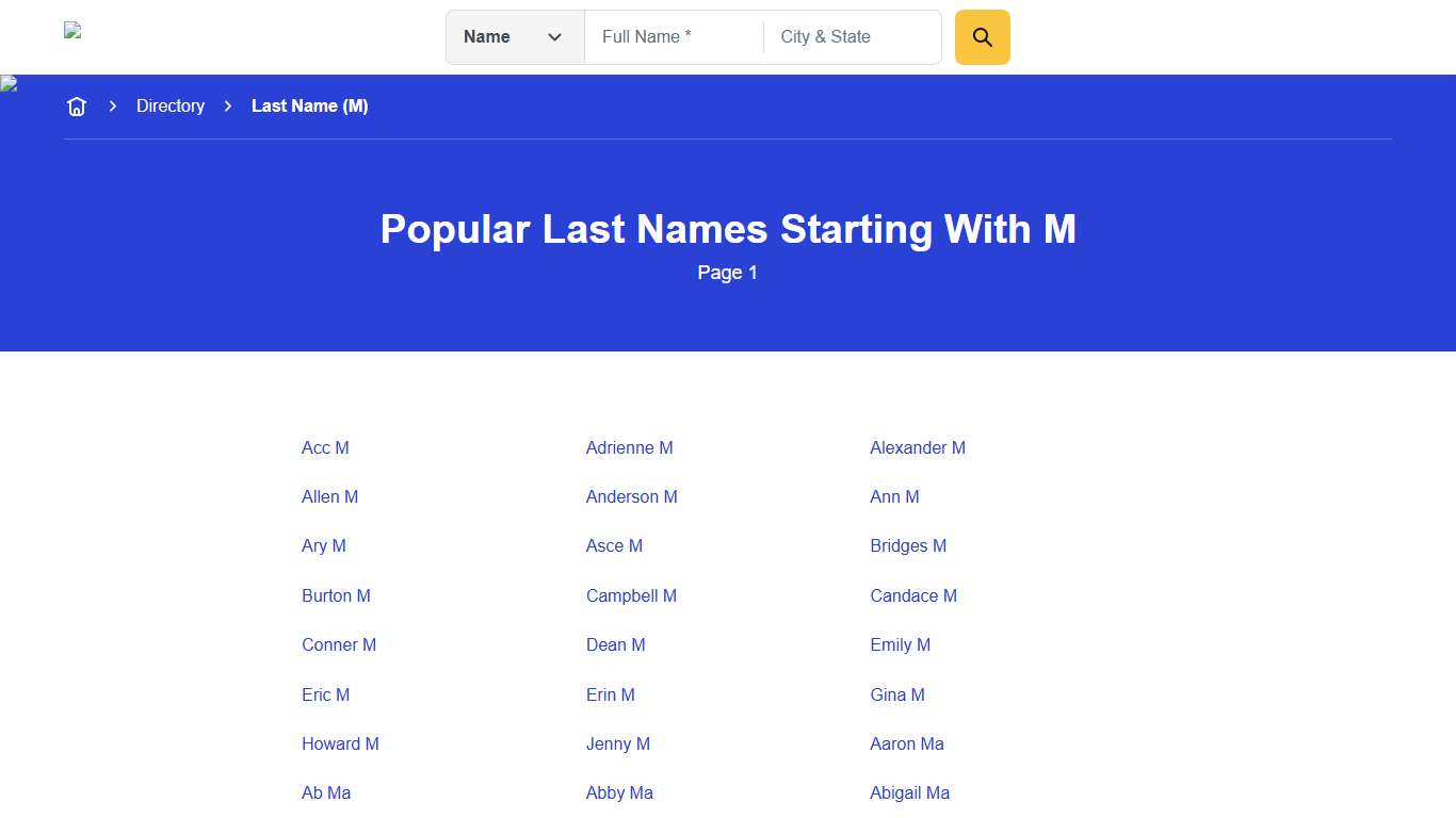Last Names Starting With "M" - Page 1 Anywho